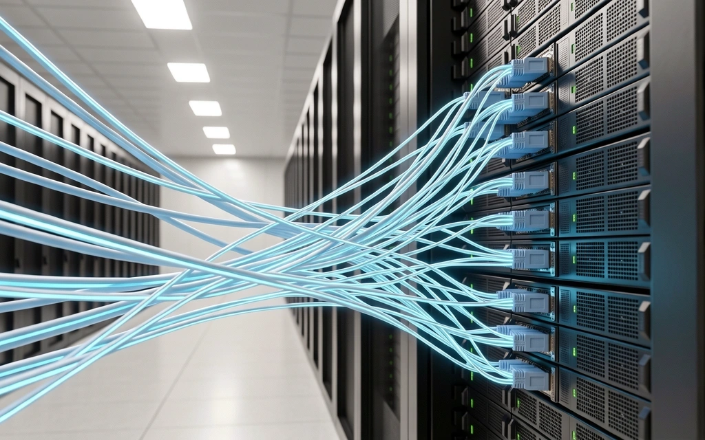 Data center fiber optics representing trace flow